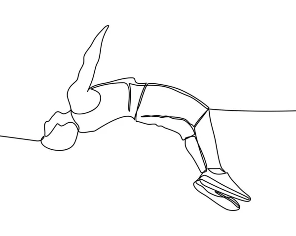 極端なスポーツ パルクールと人々の概念の継続的なライン描画 若い男が飛び越える ベクトル — ストックベクタ