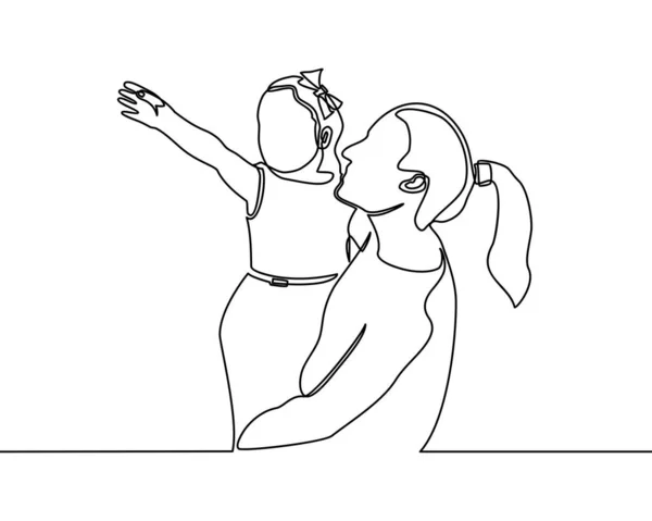 Безперервний Малюнок Сім Батьківства Людей Концепція Щаслива Мати Грає Маленькою — стоковий вектор