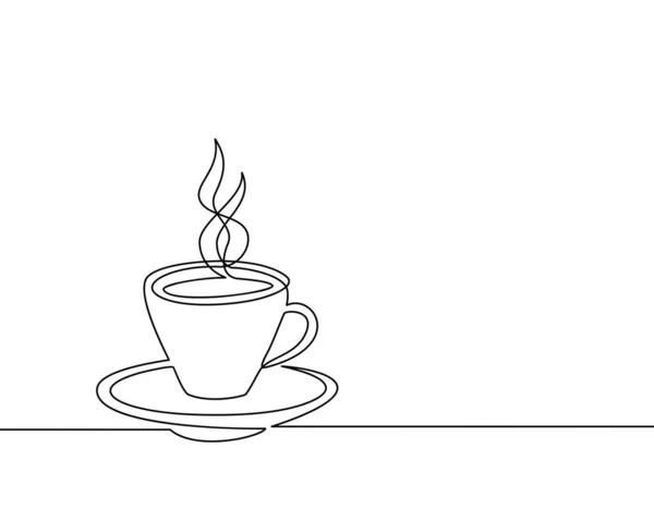Continue Lijntekening Van Een Kop Koffie Zwart Wit Vector Illustratie — Stockvector
