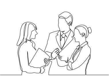 İş adamlarının buluştuğu konsept çizgilerinin sürekli çizilmesi. İş ortakları toplantıda belge ve fikirleri tartışıyor.