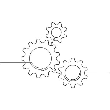 Vites çarkının aralıksız çizgileri. Vitesler beyaz arkaplandaki tek bir çizgi ile çizilir.