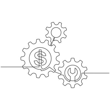 Vites çarkının aralıksız çizgileri. Vitesler beyaz arkaplandaki tek bir çizgi ile çizilir.