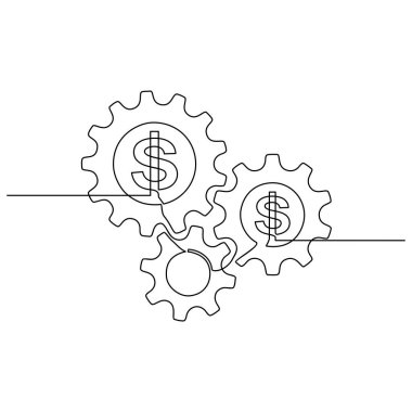 Vites çarkının aralıksız çizgileri. Vitesler beyaz arkaplandaki tek bir çizgi ile çizilir.