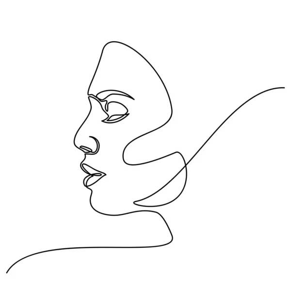 Kontinuerlig linje ritning av Porträtt av en vacker kvinna som ansikten. Begreppet hudvård för unga kvinnliga modeller. Mode skönhet modell med en vit bakgrund — Stock vektor