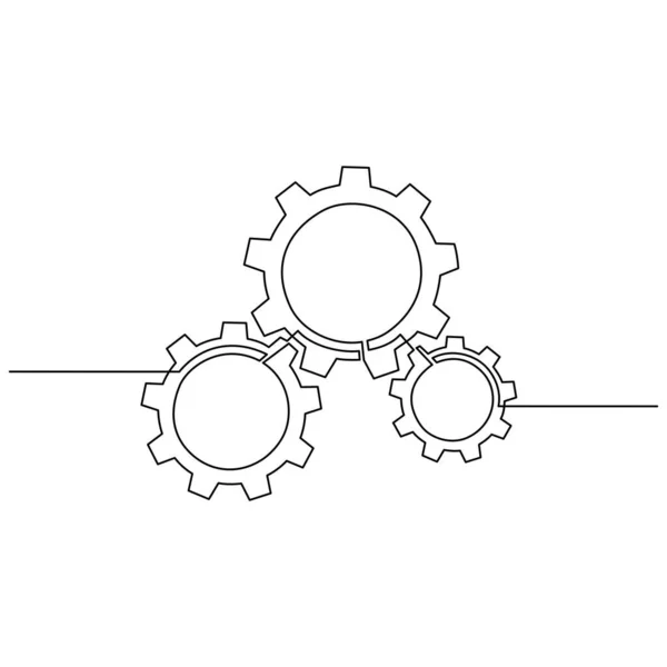 Continuous line drawing of gears wheel. Gears are drawn by a single line on a white background. — Stock Vector