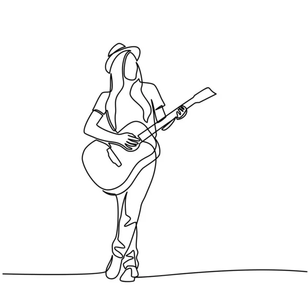 Continuous line drawing of Young woman playing guitar. Royalty Free Stock Illustrations