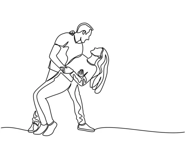 Continuous line drawing of romantic couple in love. a pair of lovers doing dance moves Stock Illustration