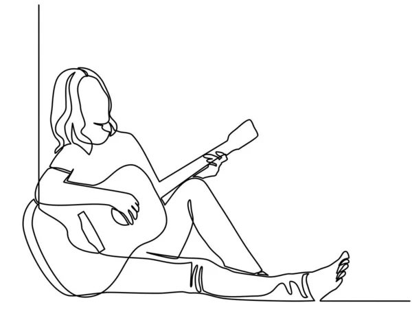 Continuous line drawing of Young woman playing guitar. Royalty Free Stock Vectors