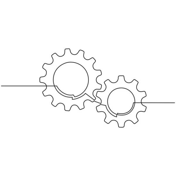 Continuous line drawing of gears wheel. Gears are drawn by a single line on a white background. Vector Graphics