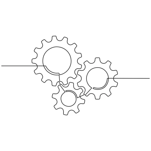 Continuous line drawing of gears wheel. Gears are drawn by a single line on a white background. Stock Illustration