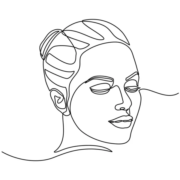 Desenho de linha contínua de Retrato de um belo conjunto de rostos das mulheres. The Concept of Skin Beauty Care for young female models (em inglês). Modelo de beleza de moda com um fundo branco —  Vetores de Stock