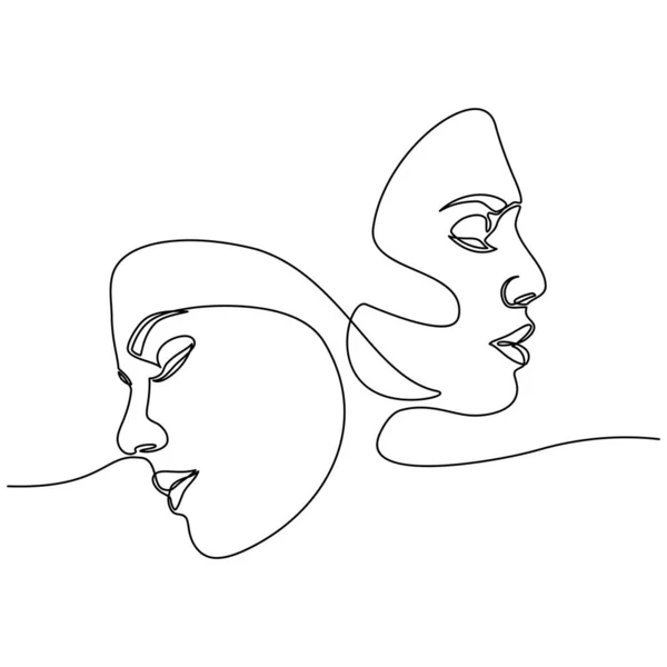 Continuous line drawing of Portrait of a Beautiful Womans set faces. The Concept of Skin Beauty Care for young female models. Fashion beauty model with a white background — Stock Vector
