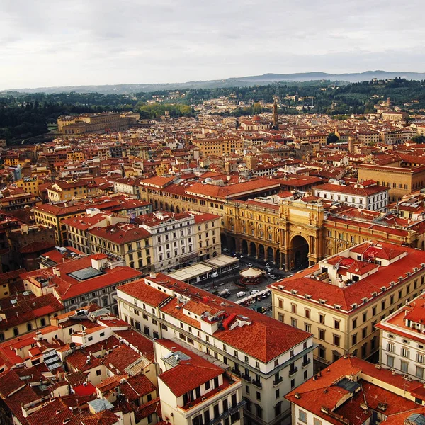 Střechy Florencie Zvonice Letecký Pohled Náměstí Piazza Della Repubblica Náměstí — Stock fotografie