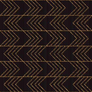 Seamless modeli Japon sashiko dayalı. Stilize süs doku kaşıdı. Eğimli altın motif. Siyah arka plan. Web sayfanıza arka plan veya desen dolguları için soyut geometrik zemin.