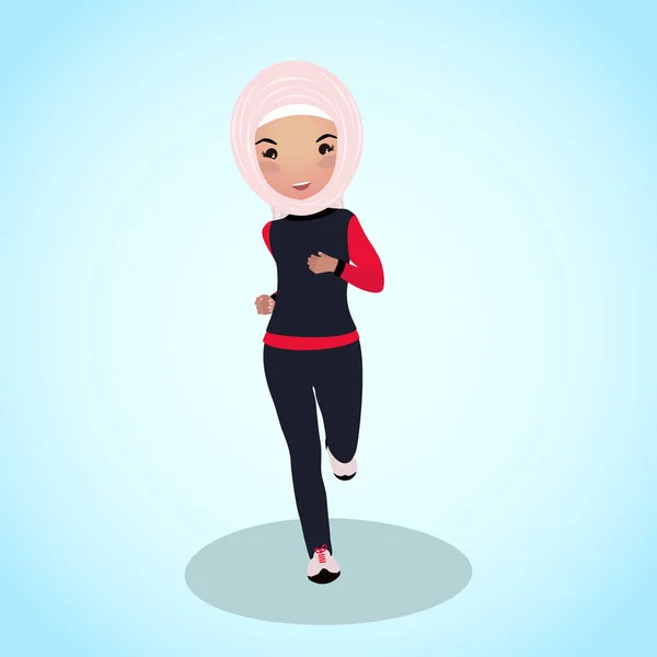 Young girl in abaya tracksuit. Early morning run. — Stock Vector
