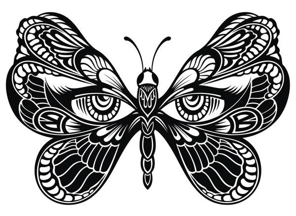 Alas Mariposa Con Ojos Humanos Arte Del Tatuaje — Vector de stock