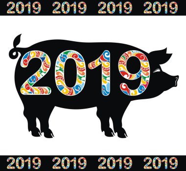 Çin yeni yılı 2019 - domuz kart tasarımı, yılı domuz Zodiac Çin kültürü beş element sistemdeki anlamı var 