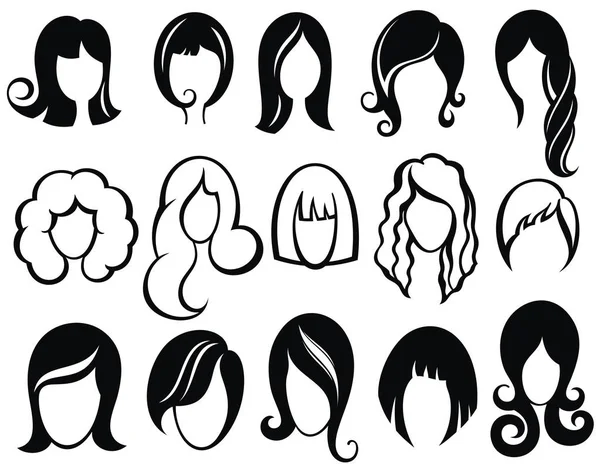 Frisur Silhouette Frau Mädchen Weibliche Haar Schönheit Vektor Perücke Symbole — Stockvektor