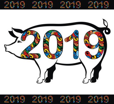 Komik domuz. Yeni Yılınız Kutlu Olsun. 2019 yılın Çince sembolü. 