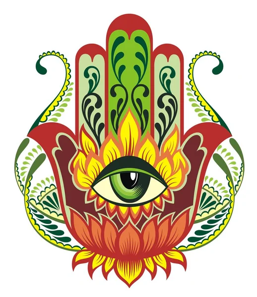 Ilustración Vectorial Hamsa Con Elementos Florales — Vector de stock