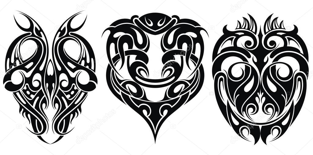 Tattoo design elements. Editable vector illustration.