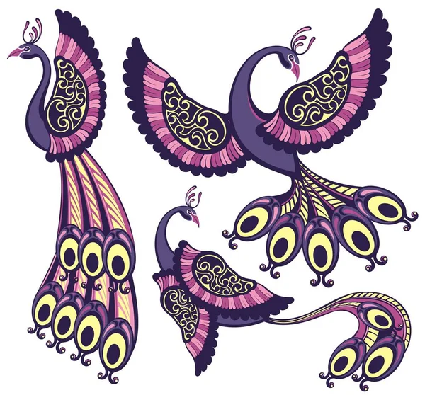Peacock Fantasy Aves Aisladas — Archivo Imágenes Vectoriales