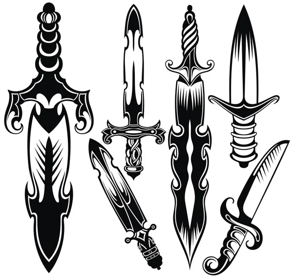 Нож Символ Меча Установленный Белом — стоковый вектор