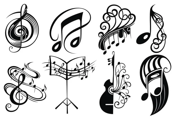 Vektör Logo Müziği Ayarlayın Dövme Tasarım — Stok Vektör