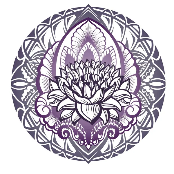 Lotus Blomma Siluett Mandala Design — Stock vektor