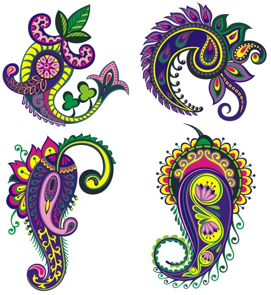 Paisley Conjunto Elementos Paisley Con Flores — Archivo Imágenes Vectoriales