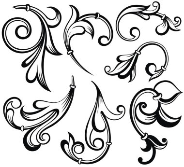 Vintage Baroque tattoo floral ornament leafs clipart