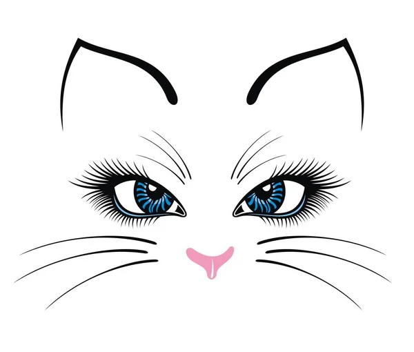 Niedliches Katzengesicht Mit Tiefblauen Augen — Stockvektor