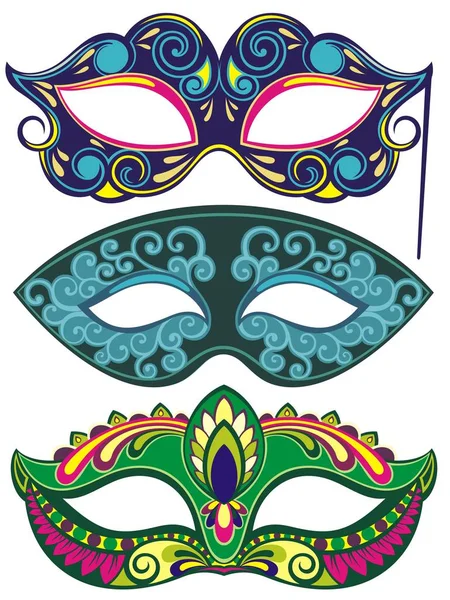 Venezianische Bemalte Karneval Gesichtsmasken Kollektion Für Party — Stockvektor