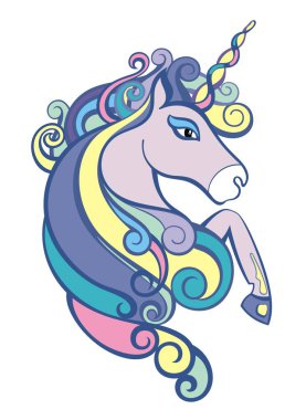 Funy Unicorn vektör çizim üzerinde beyaz