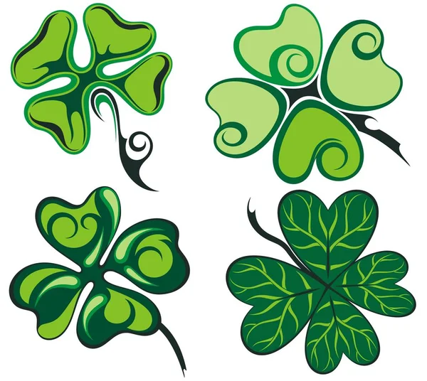Yonca Yaprağı Küme Aziz Patrick Günü Retro Tarzı Amblemler Yapraklı — Stok Vektör