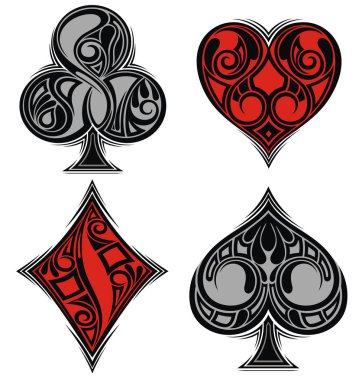 Oyun kartı uygun. Maça, kupa, karo, simgeler kulüpleri. Poker sembolleri 