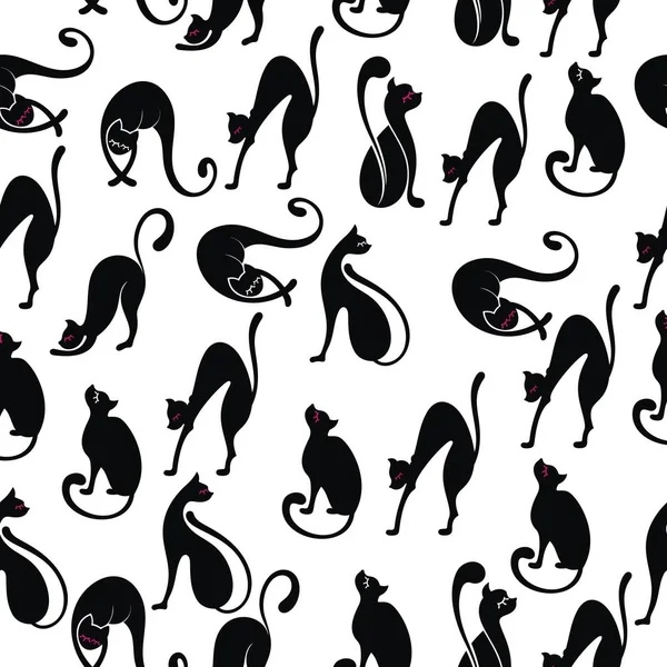 Seamless Pattern Black Cats — Stock Vector