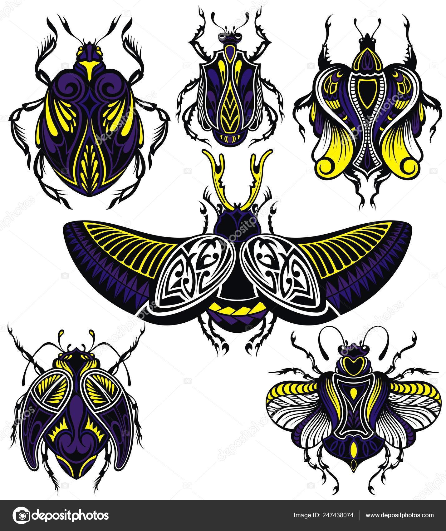 Premium Vector | Set of beautiful fly insect tattoos