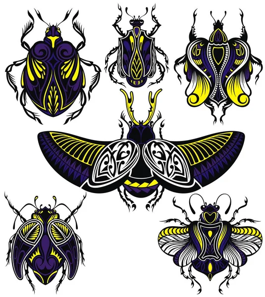 Diferentes Insectos Decorativos Del Tatuaje Con Alas — Vector de stock
