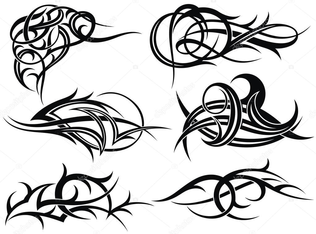 Black and white tattoo abstract elements isolated on white