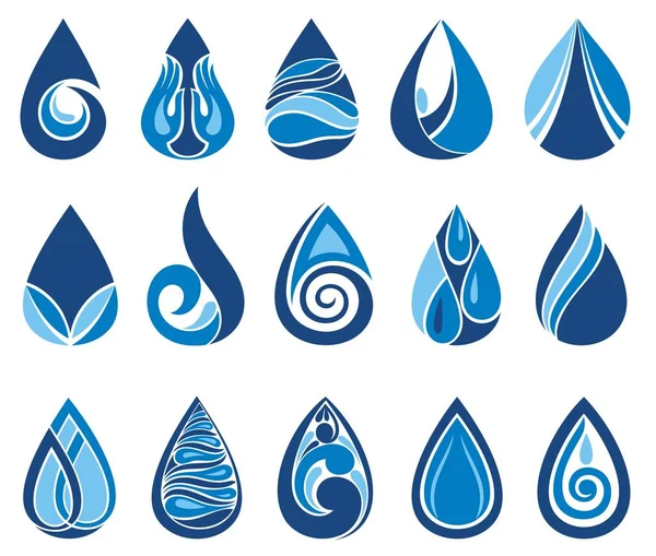 Abstracte Set Van Blauwe Water Drop Iconen — Stockvector