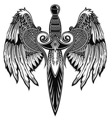  Kanat ve hançer. Dövme tasarım