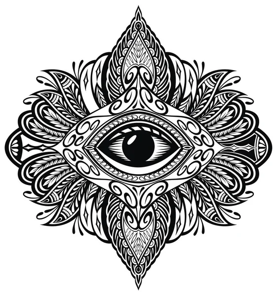 Blackwork Tattoo Oog Van Voorzienigheid Mandala Met Oog — Stockvector