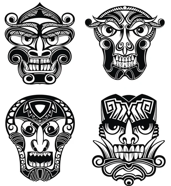 Máscara Tribal Conjunto Ídolos Ilustração Vetorial — Vetor de Stock