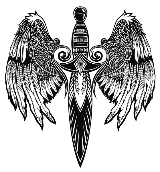 Wing Dagger Desenho Tatuagem — Vetor de Stock