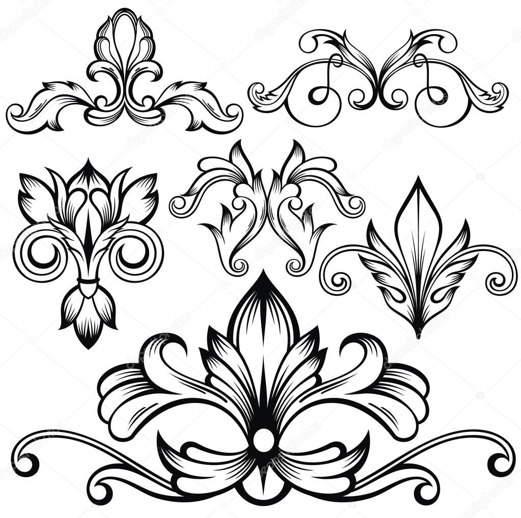 Set of vector calligraphic decorative elements for design