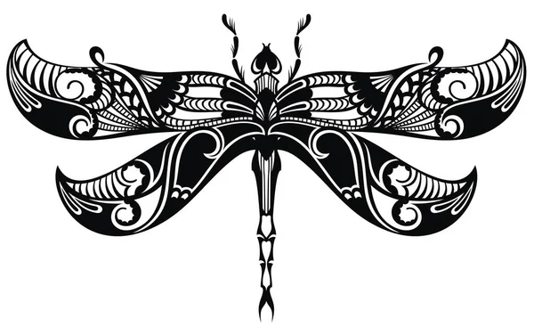 Dragonfly Silhouet Pictogram Tattoo Ontwerp — Stockvector