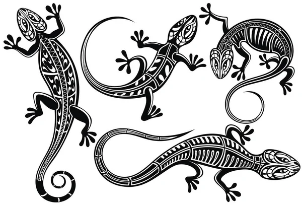 Ensemble Lézard Salamandre Gecko Sillhouette — Image vectorielle