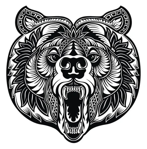 Vintage Λογότυπο Στυλ Θυμωμένος Και Σοβαρή Αρκούδα — Διανυσματικό Αρχείο