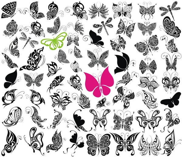 Große Schmetterlingssammlung Illustration Zeichnung — Stockvektor